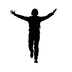 Solid black silhouette of a pilot flying