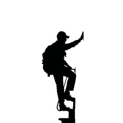 Solid black silhouette of a pilot boarding