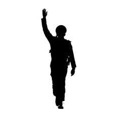 Solid black silhouette of a pilot boarding