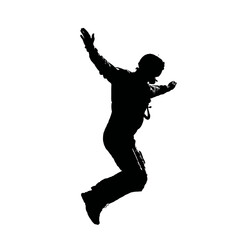Solid black silhouette of a pilot flying
