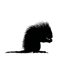 Solid black silhouette of a porcupine eating