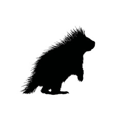 Solid black silhouette of a porcupine standing
