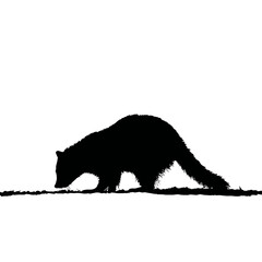 Solid black silhouette of a raccoon digging