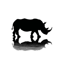 Solid black silhouette of a rhino marking