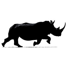 Solid black silhouette of a rhino running