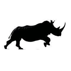 Solid black silhouette of a rhino running © John