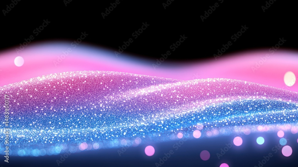 Poster abstract glittering wave with sparkling light effect in pink and blue