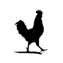 Solid black silhouette of a rooster strutting