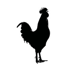 Solid black silhouette of a rooster crowing