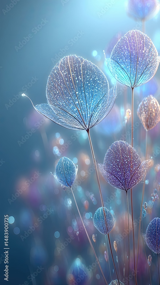 Aufkleber Intricate Translucent Jellyfish and Physalis Floating in a Vibrant Underwater World Filled With Life