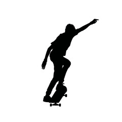Solid black silhouette of a skater grinding