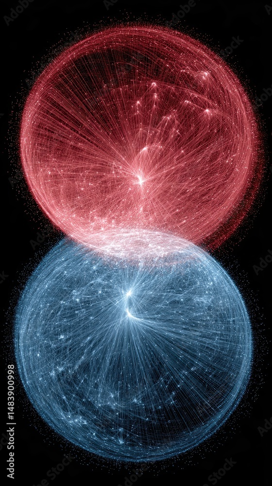 Poster visualization of subatomic particles and molecular interactions captured in vibrant colors