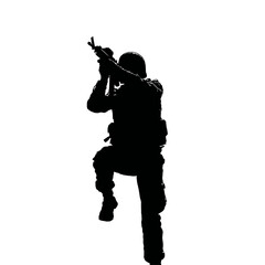 Solid black silhouette of a soldier aiming