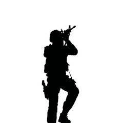 Solid black silhouette of a soldier aiming