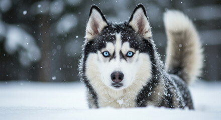Naklejka premium siberian husky in snow