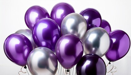 purple and silver colored balloons isolated on white or transparent background