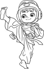  Taekwondo kicks line vector illustration isolated on white background