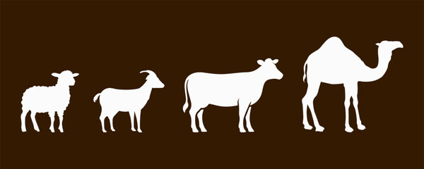 Bakra Eid Animal Icons – Sheep, Cow, Camel, and Goat in Silhouettes 