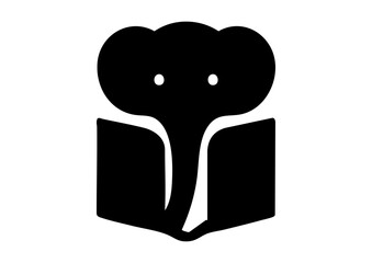 negative space logo design elephant with a book. creative typography monogram vector