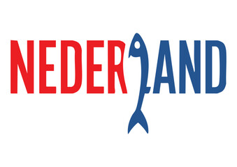 NEDERLAND letters negative space logo design mountain with fish. creative typography monogram vector