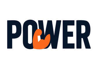 POWER letters negative space logo design with muscle ball . creative typography monogram vector