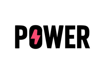 POWER letters negative space logo design with electricity sign. creative typography monogram vector