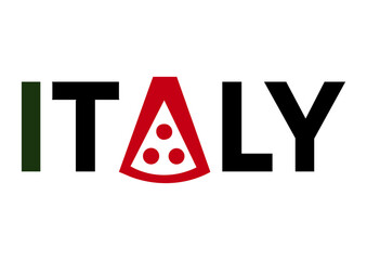 ITALY letters negative space logo design with pizza. creative typography monogram vector