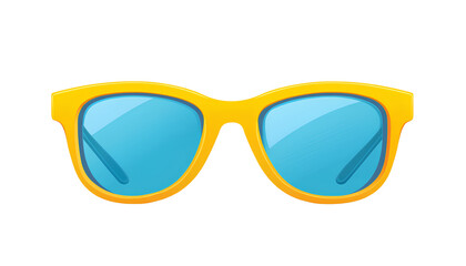 Yellow sunglasses with blue lenses on a transparent background, PNG clipart illustration with a white background and no shadow in the middle of the image