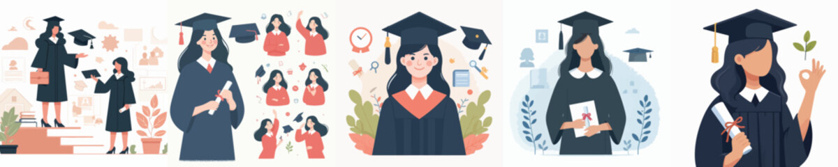 vector character woman graduation