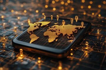 Smartphone Displaying Interactive 3D Map With GPS and Navigation Pins for Efficient Delivery Tracking and Transportation Management