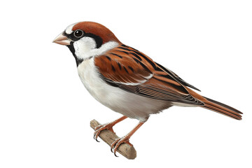 Eurasian tree sparrow perched on a branch isolated on a transparent background