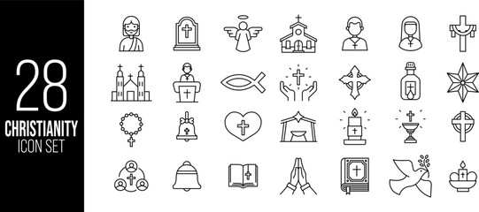 Minimalist Line Icons of Christian Symbols and Faith