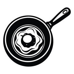 Vector illustration of fried egg on the pan in engraving style black and white, Egg omelet food silhouette vector illustration