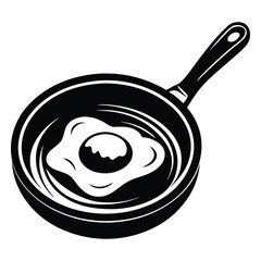 Vector illustration of fried egg on the pan in engraving style black and white, Egg omelet food silhouette vector illustration