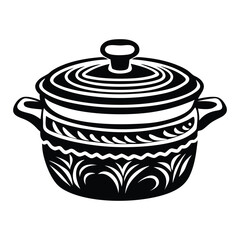 Pot line art vector illustration, Cooking Pot Silhouette Vector, black vector icon