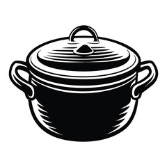 Pot line art vector illustration, Cooking Pot Silhouette Vector, black vector icon