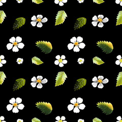 Strawberry Flowers and Leaves Pattern