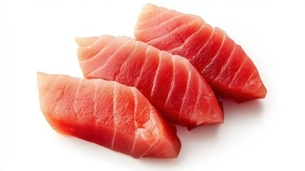 Freshly sliced tuna sashimi arranged aesthetically on a white plate for culinary presentation