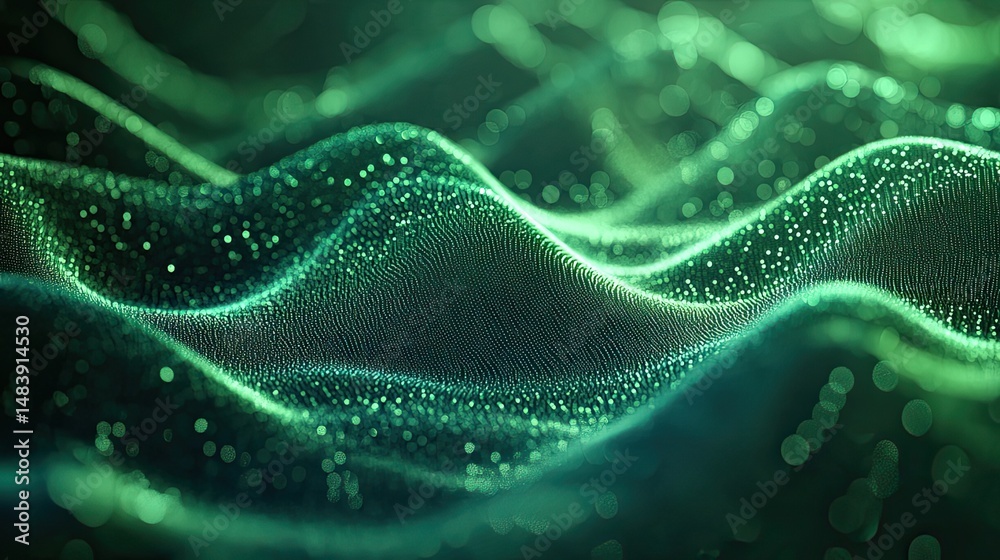 Wall mural digital green-blue curve concept, sound wave pattern element in abstract digital design.
