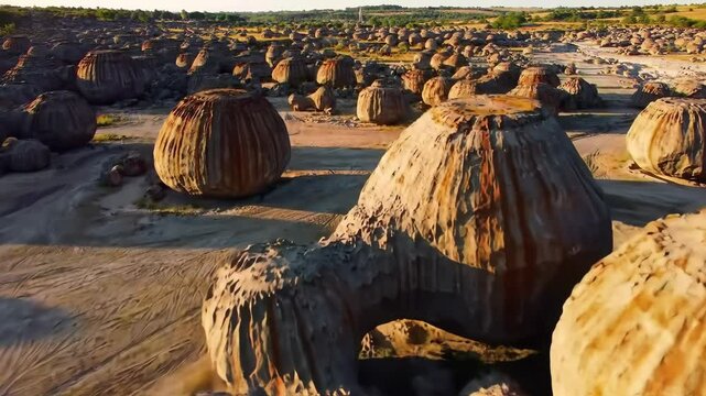 Sunset Landscape Unique Concretion Boulders Field