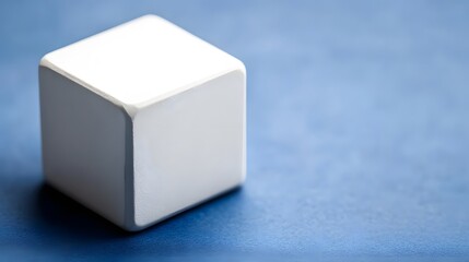 Fototapeta premium Single White Cube on Blue Background Minimalist Product Photography