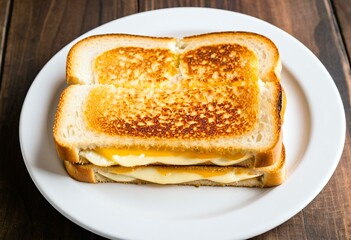 A grilled cheese sandwich on a white plate.