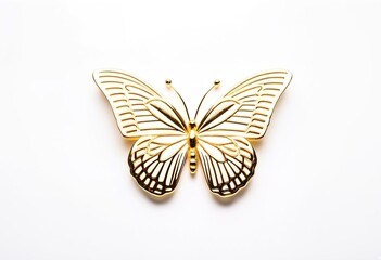 A gold butterfly on a white background.