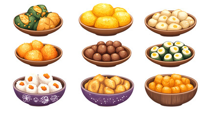 Delicious Traditional Snacks Displayed in Bowls and Plates Perfect for Culinary and Cultural T