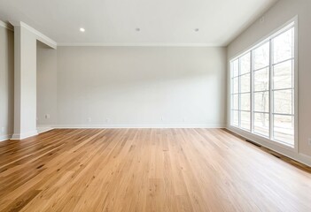 A empty room with hardwood floors and white walls.
