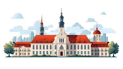 Fototapeta premium Historic European City Hall and Guildhouse with Red Roof Architecture Image