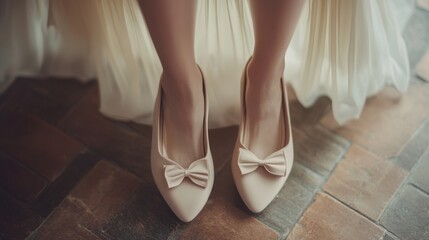 Elegant wedding footwear adorning a bride before the ceremony begins