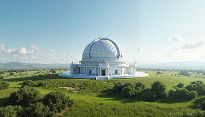 Majestic observatory dome on green hilltop landscape