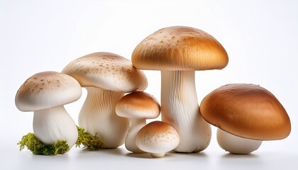 a group of mushrooms on a white background