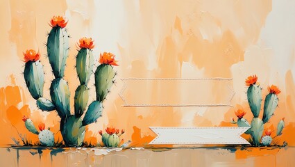 Vibrant Desert Bloom: A Prickly Pear Cactus Painting